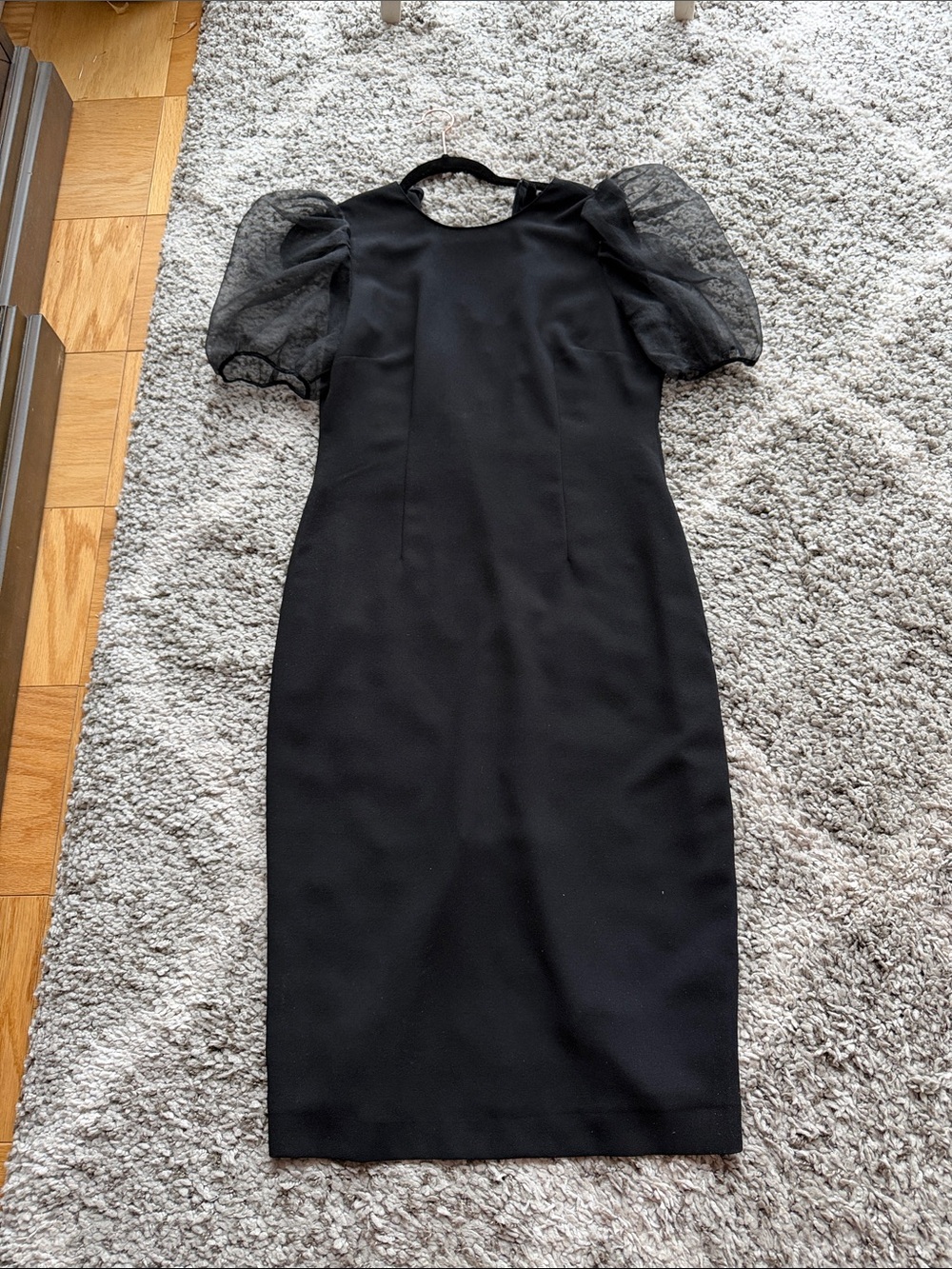 Zara Elegant Black Puff-Sleeve organza tight Dress medium
